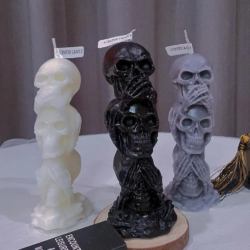 Halloween Triple Skull Candles Halloween Horror Series Don't Watch/Listen/Speak Skull Aromatherapy Candles HomeDecoration Candle