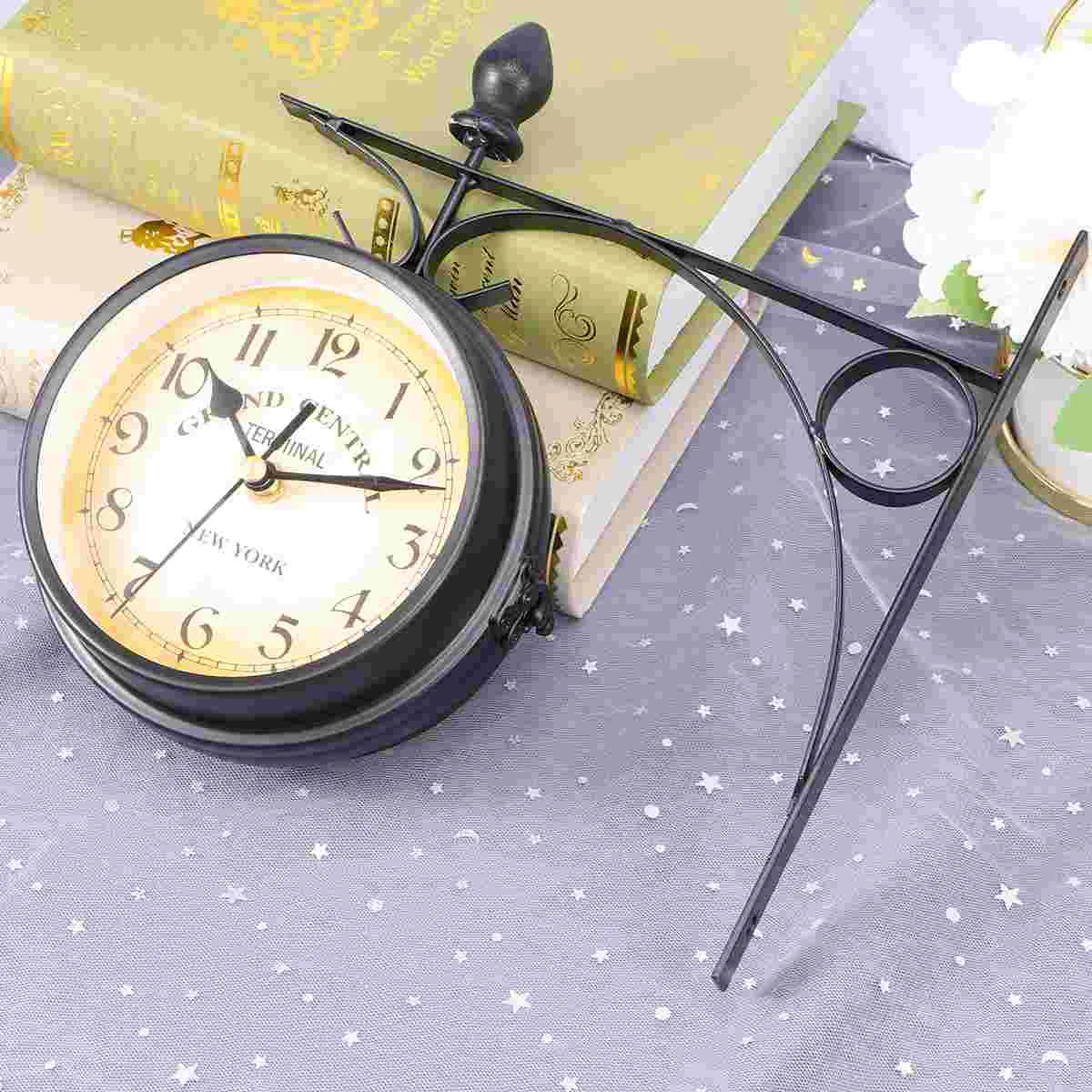 

Clock Wall Retro Double Decor Sided Hanging Clocks Vintage Iron Home Outdoor Round Station Large Rustic Garden Digital Train