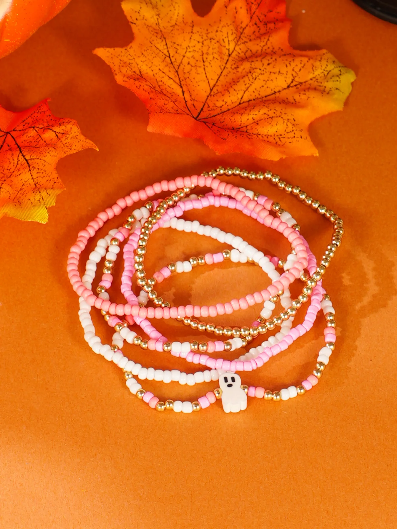 Pastel Halloween Ghost Beaded Bracelet Set Stackable Jewelry for Women