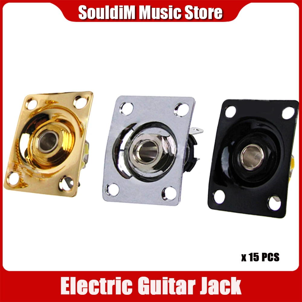 15Pcs Square Style Jack Plate Guitar Bass Jack 1/4 Output Input Jack Per Lp Sg Chitarra Elettrica Chrome Black Golden