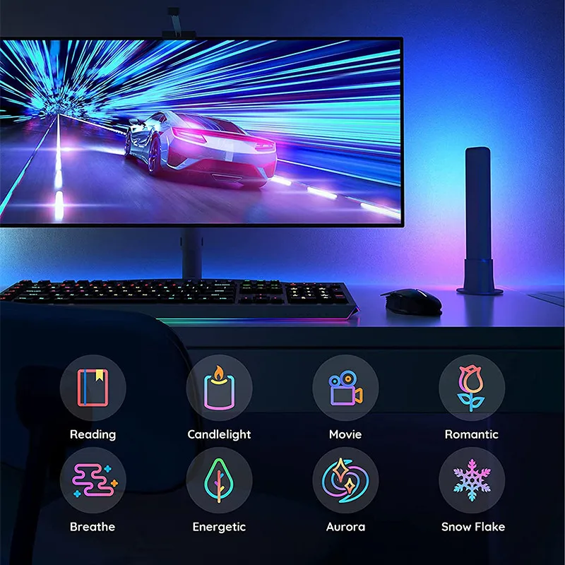 Decoração da Sala de Luz da Noite Jogo Computador Captador Lâmpada Mesa Barra Bluetooth Ambiente Colorido Rgb Música Luzes Decoração Casa tv 4 da noite computador captador lâmpada mesa barra