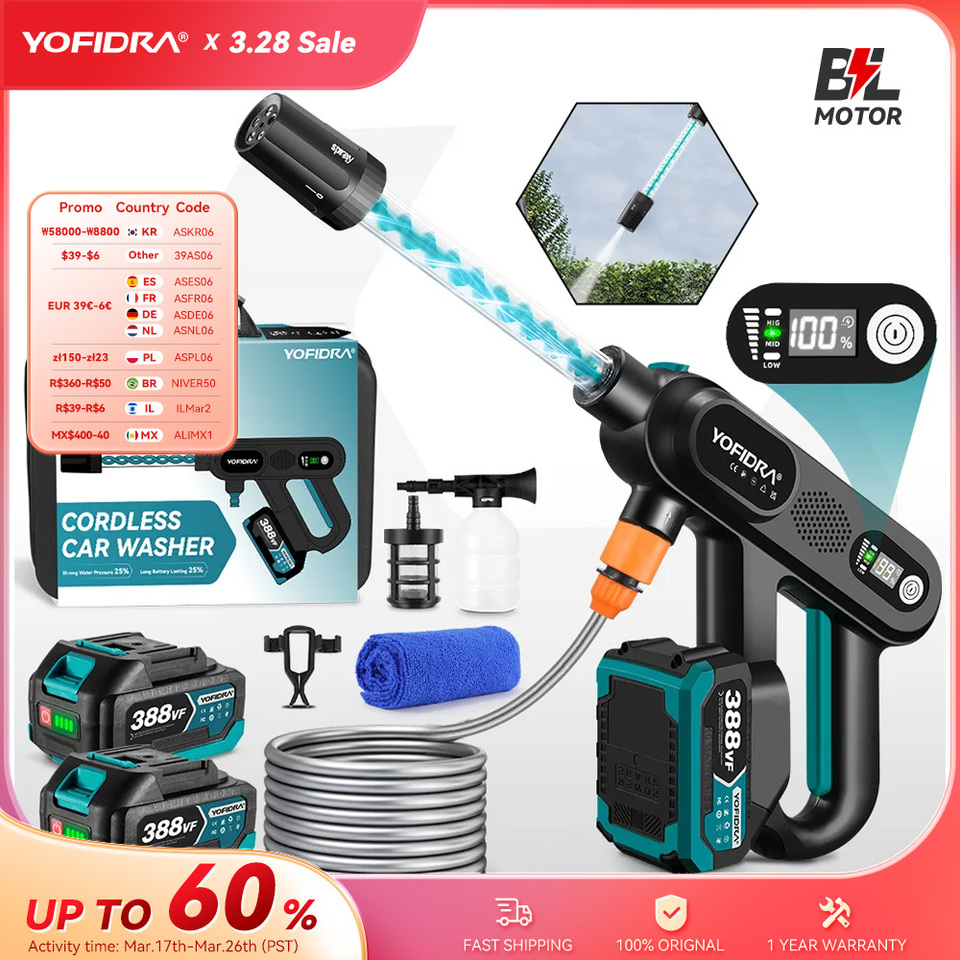 YOFIDRA 220Bar Brushless High Pressure Car Washer Gun 3 Gear Electric Garden Washing Water Wash Spray Gun for Makita 18V Battery
