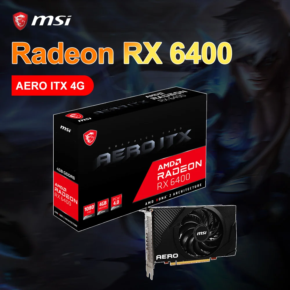 MSI Radeon RX 6400 AMD Intel Neue 64Bit RX6400 Unterstützung GPU AMD AliExpress GDDR6 AERO Motherboard - Grafik ITX 4G 4GB Desktop-CPU Karte 6nm