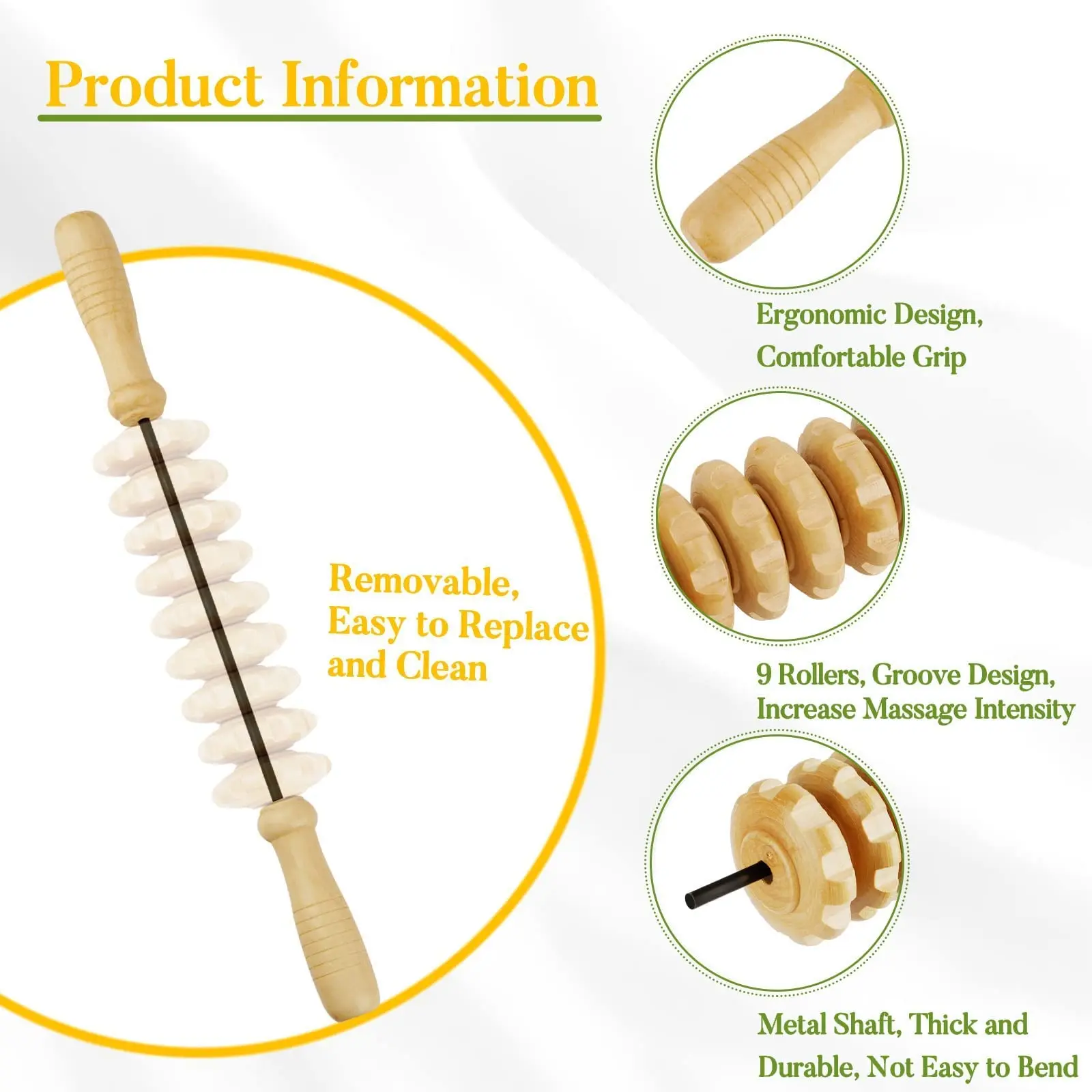 Wooden Massage Roller Tool Set, Lymphatic Drainage Massager Maderoterapia Kit, Manual Massage Tool for Body Massage Gua Sha Set 2