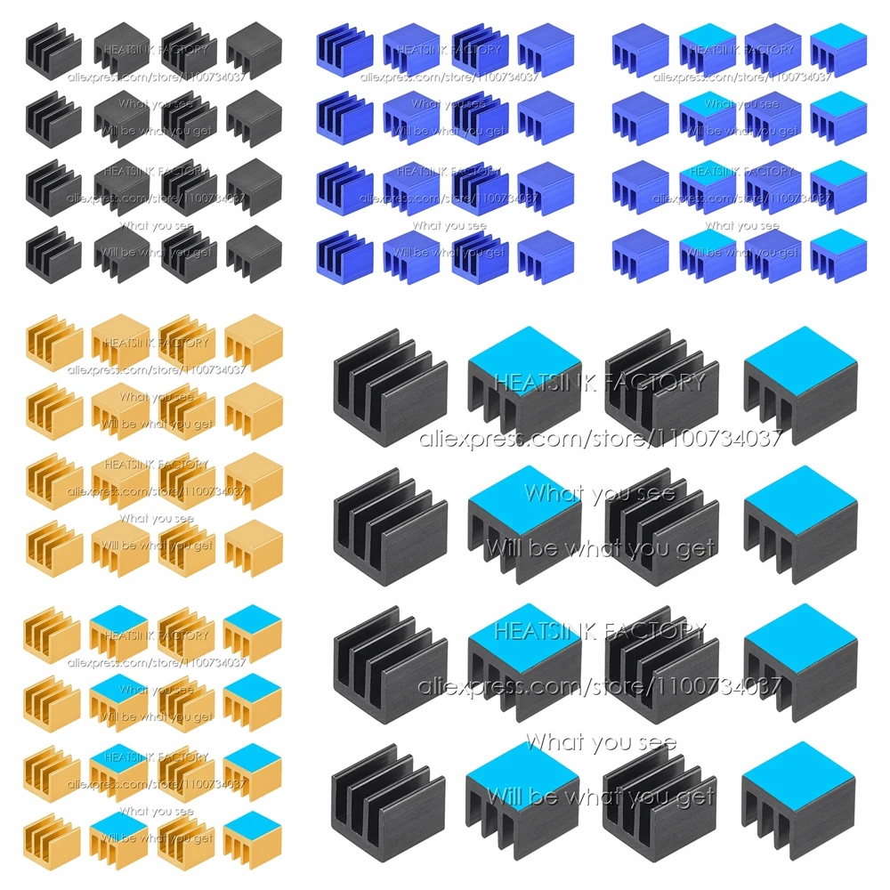 방열판 공장 50pcs 알루미늄 8.8x8.8x5mm 칩 라디에이터 쿨러, IC, 3D 프린터 A4988 용 열 양면 접착 테이프 포함