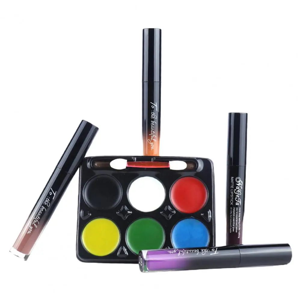 

Halloween Face Makeup Kit Spooky Halloween Makeup Set Long-lasting Lip Gloss Face Paint Non Sticky Cup Create Spooky Looks