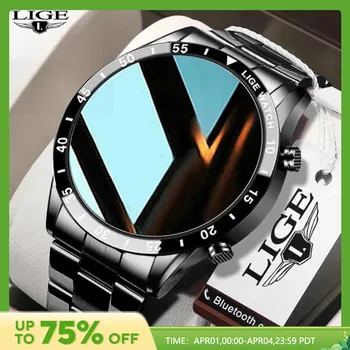 LIGE 남성용 풀 서클 터치 스크린, 블루투스 통화, 스마트 워치, 방수 스포츠 활동, 피트니스 워치, 박스 포함, 2024 스마트 워치 상품 이미지