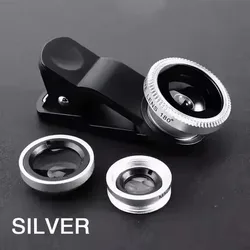 Universal 3 - in - 1 Smartphone Camera Lens Kit: Fisheye, Wide Angle, and Macro with Clip Attachment (Silver)