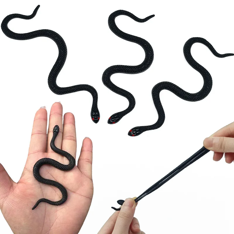 10cm 15Pcs Fake Rubber Toy Snake Simulation Soft Glue Snake Scary Halloween To Scare Birds Props Prank Trick Toy Gift