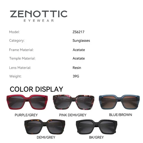 ZENOTTIC Trend Square Polarized Sunglasses Women Uv400 Protection Shade Ultra Light Acetate Fashion Sun Glasses ZS6217 - Image 5