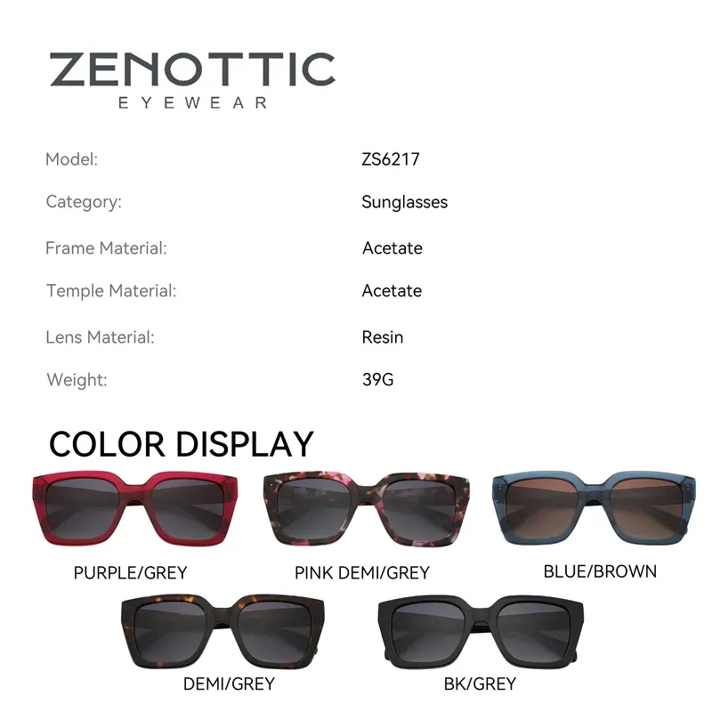 ZENOTTIC Trend Square Polarized Sunglasses Women Uv400 Protection Shade Ultra Light Acetate Fashion Sun Glasses ZS6217 - Image 5