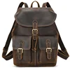 Genuine Leather Backpack Men Vintage Crazy Horse Leather Bucket Daypack Large Capacity Male Travel Backpack School Bags 2