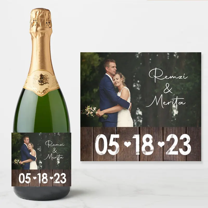 thumbnail image 1 of Pegatinas personalizadas para botellas de vino y champán, para bodas, compromisos, fiestas, bautizos, cumpleaños, baby showers, impresión de fotos decorativas, 1 of 5