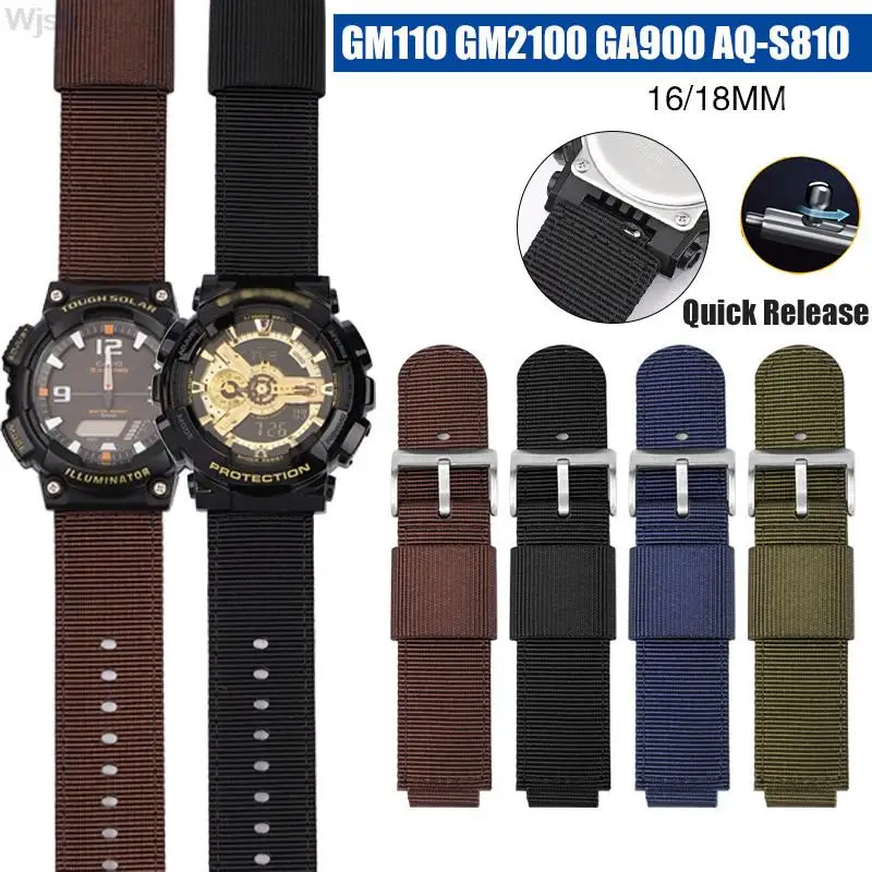 

16mm 18mm Nylon Canvas Modified Strap for Casio GM110 GM2100 GA900 AQ-S810 Waterproof Sports Watch Accessories