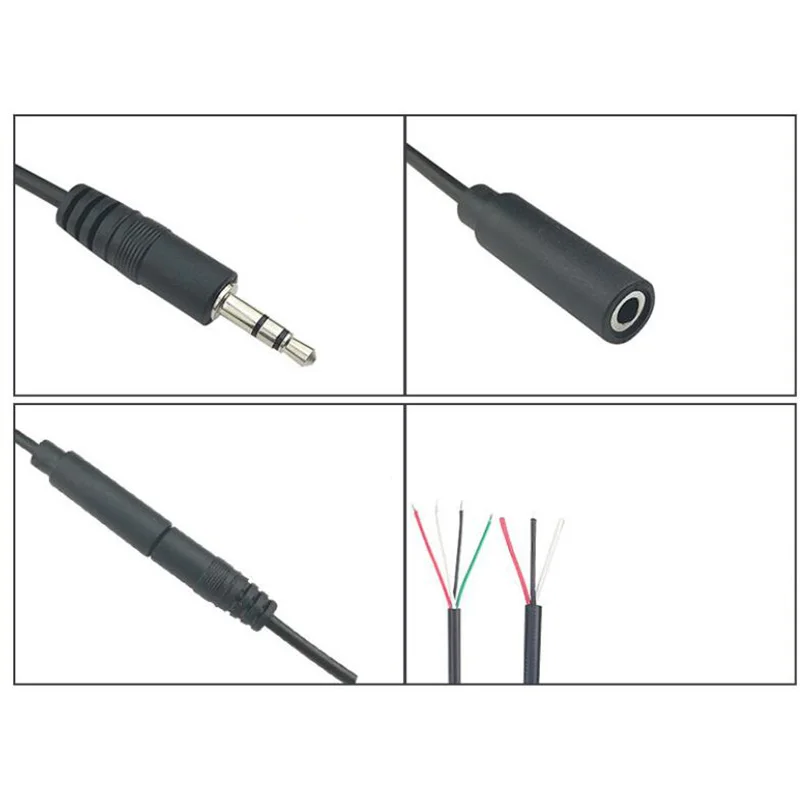 Nowy 3.5mm 3-stykowy 4-rdzeniowy męski złącze żeńskie Aux 0.3m 1m kabel rozszerzenie Audio z przewodem końcowym 3.5mm Stereo Diy przewód Audio