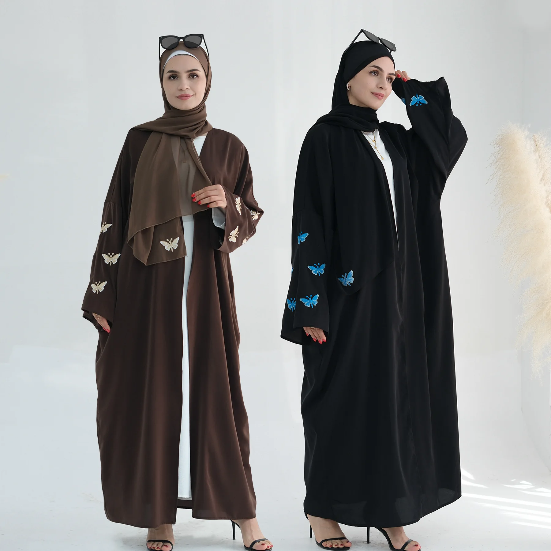 

Дубай Средний Восток Турция Дубай бабочка вышивка элегантный кардиган халат мусульманская Мода Abaya Jalabiya для женщин