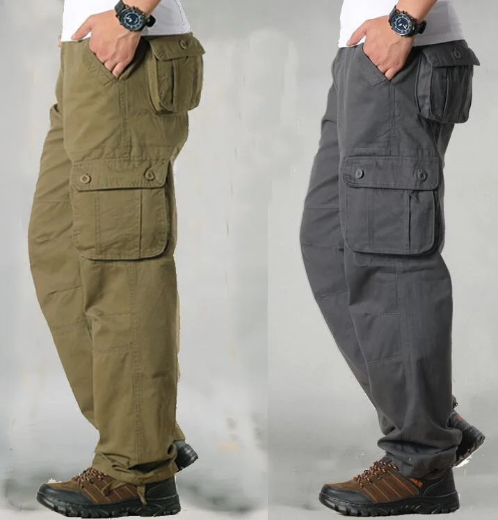 Workwear Straight Loose Casual Pants Men's Multi Pocket Pants Outdoor Outwear Trousers Big Pockets Overalls Size 28-44