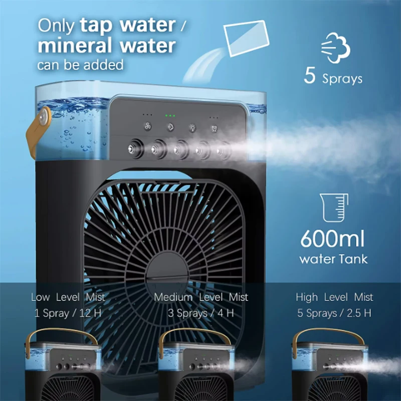 New 3 In 1 Fan AIr Conditioner Household Mini Air Cooler LED Night Light Portable Humidifier Air Adjustment Fan Office Home Fan 4
