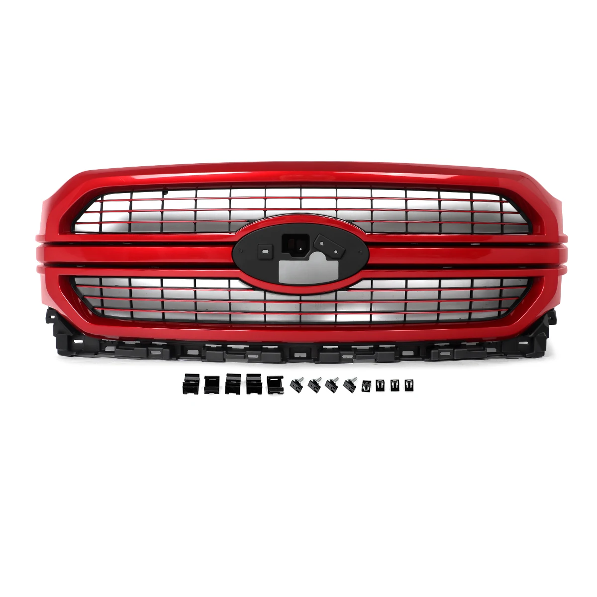 For 2021 2022 2023 Ford Limited Lariat F150 F-150 Front Grille Assembly Front Bumper Upper Grilles Modified Grills Rapid Red D4 - Image 2