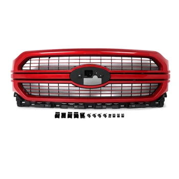 For 2021 2022 2023 Ford Limited Lariat F150 F-150 Front Grille Assembly Front Bumper Upper Grilles Modified Grills Rapid Red D4