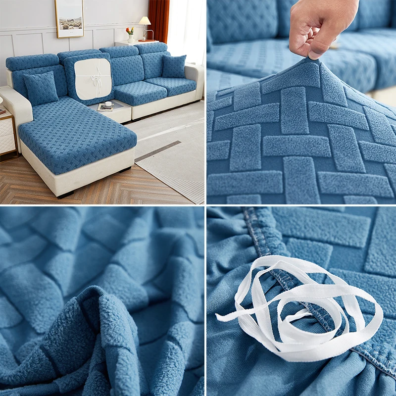Square Jacquard Cushion Cover for Living Room Solid Stretchy Sofa Cover Velvet Couch Sofa Protector Seat