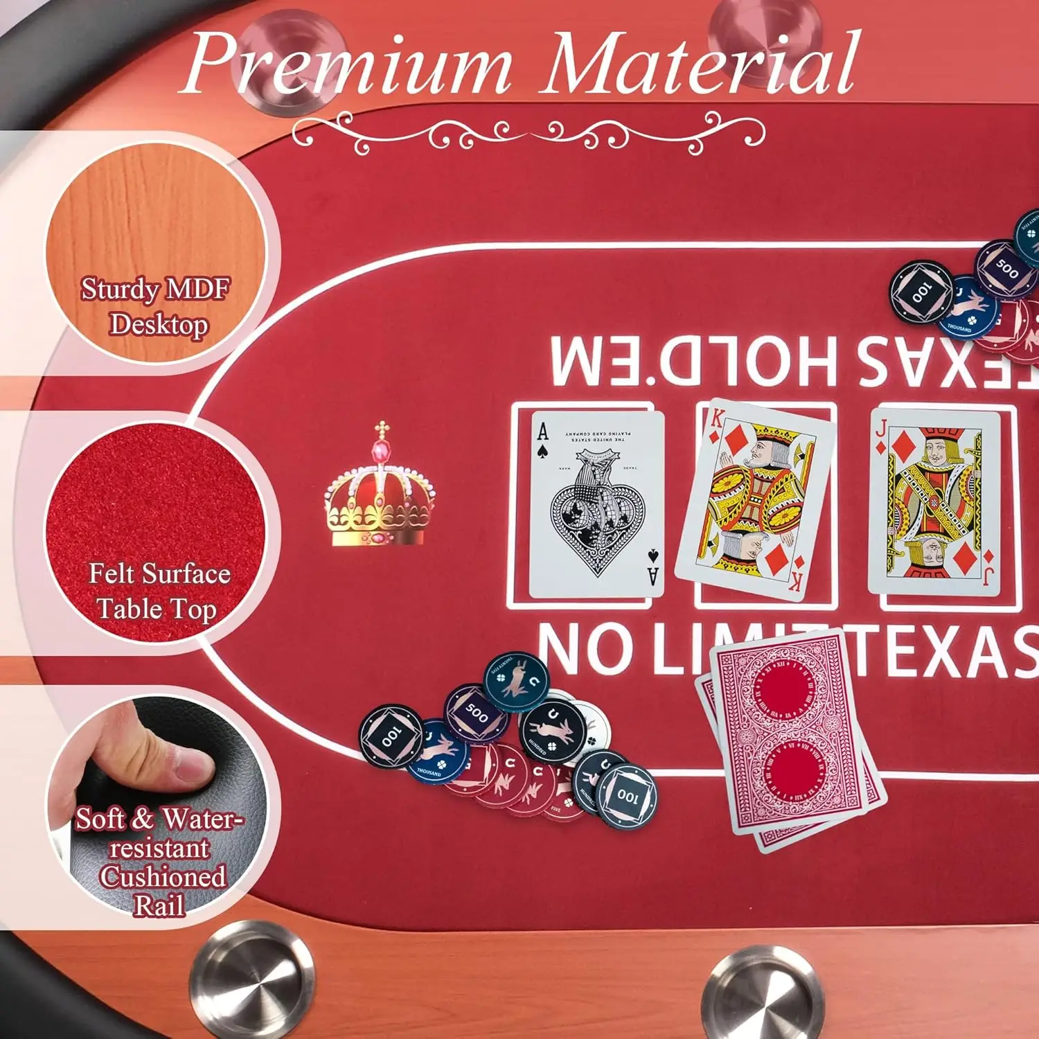 Table Foldable 10 Players Folding Poker Tables for Texas, Card Games, Casino Table with Cup Holder for Blackjack Board Game with