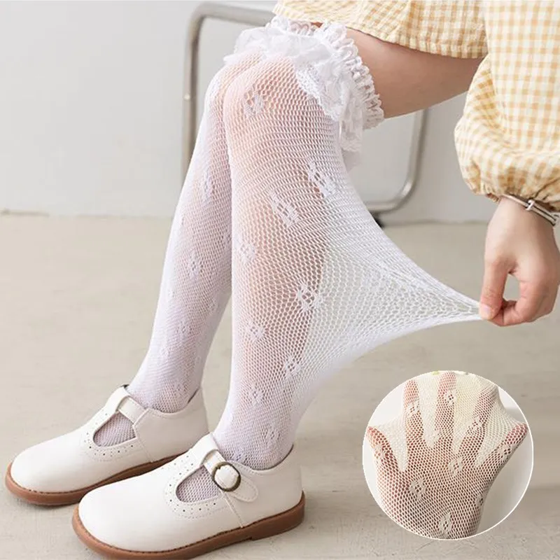 

Children's Socks For Girls Lace Ruffle Princess Baby Knee High Long Socks Mesh Breathable 2022 Summer Kids Socks Hollow Out