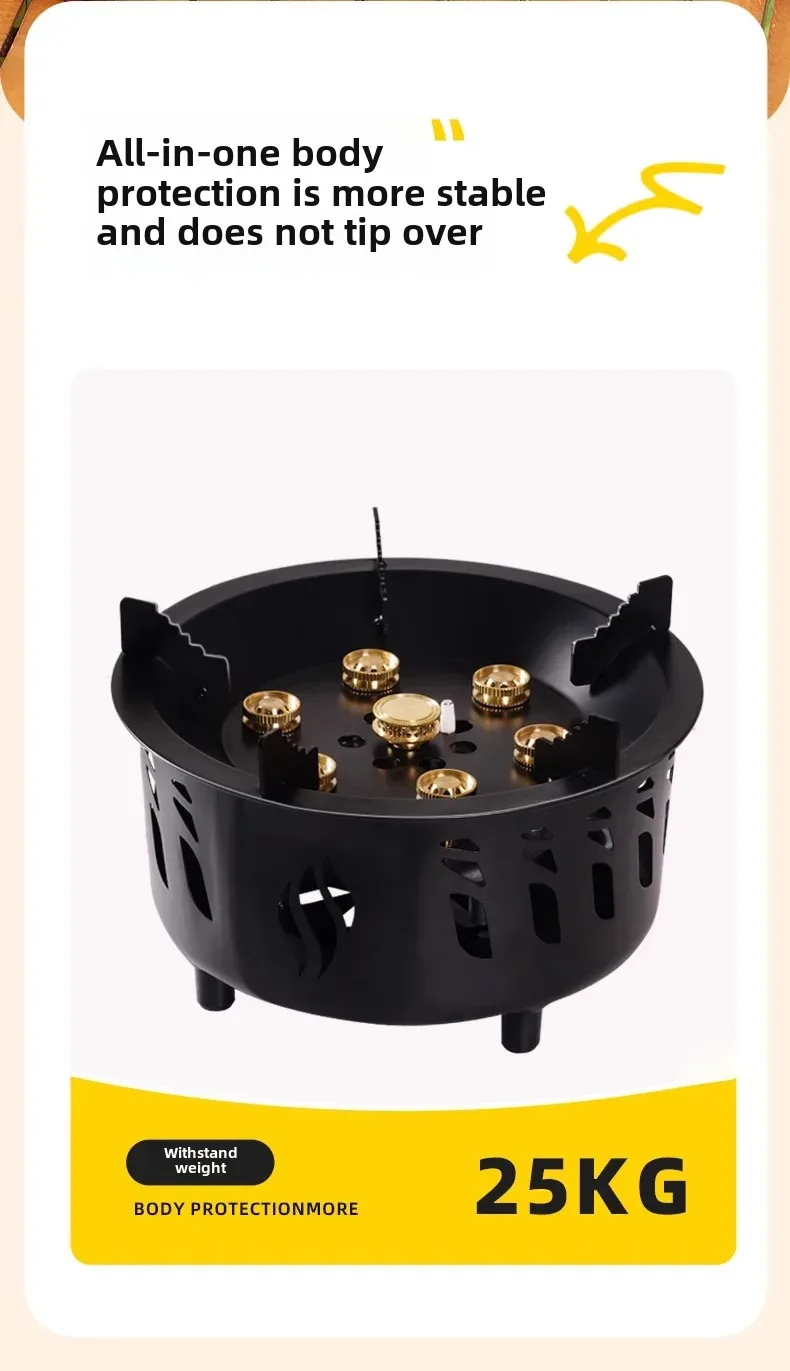 20000W 7-Core Camping Stove Strong Fire Power Portable Tourist Camping Burners Folding Hiking Picnic BBQ Cooking Equipment