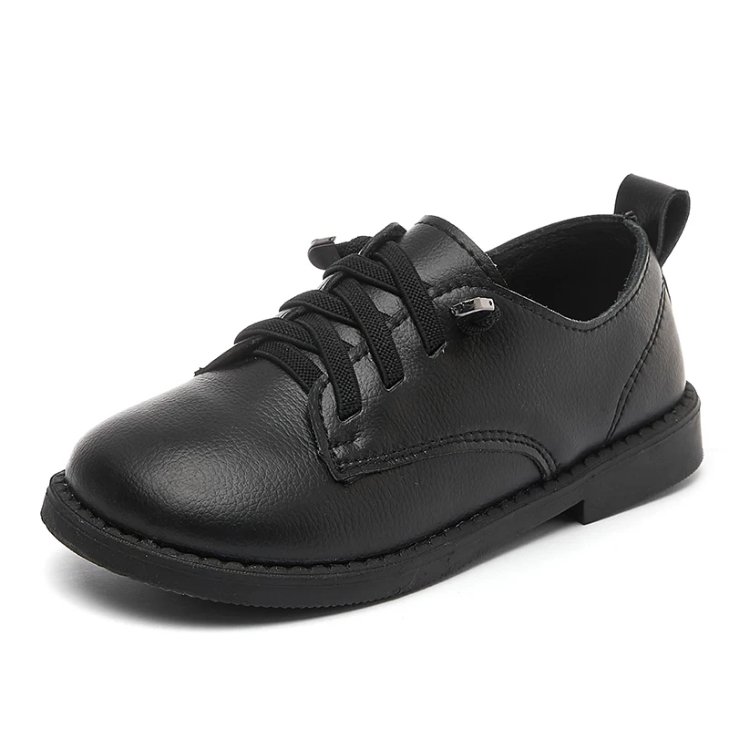 Children's Boys Leather Shoes New Black Lace-up Britain Style Simple UK Uniform School Shoes Flat Kids Fashion Casual