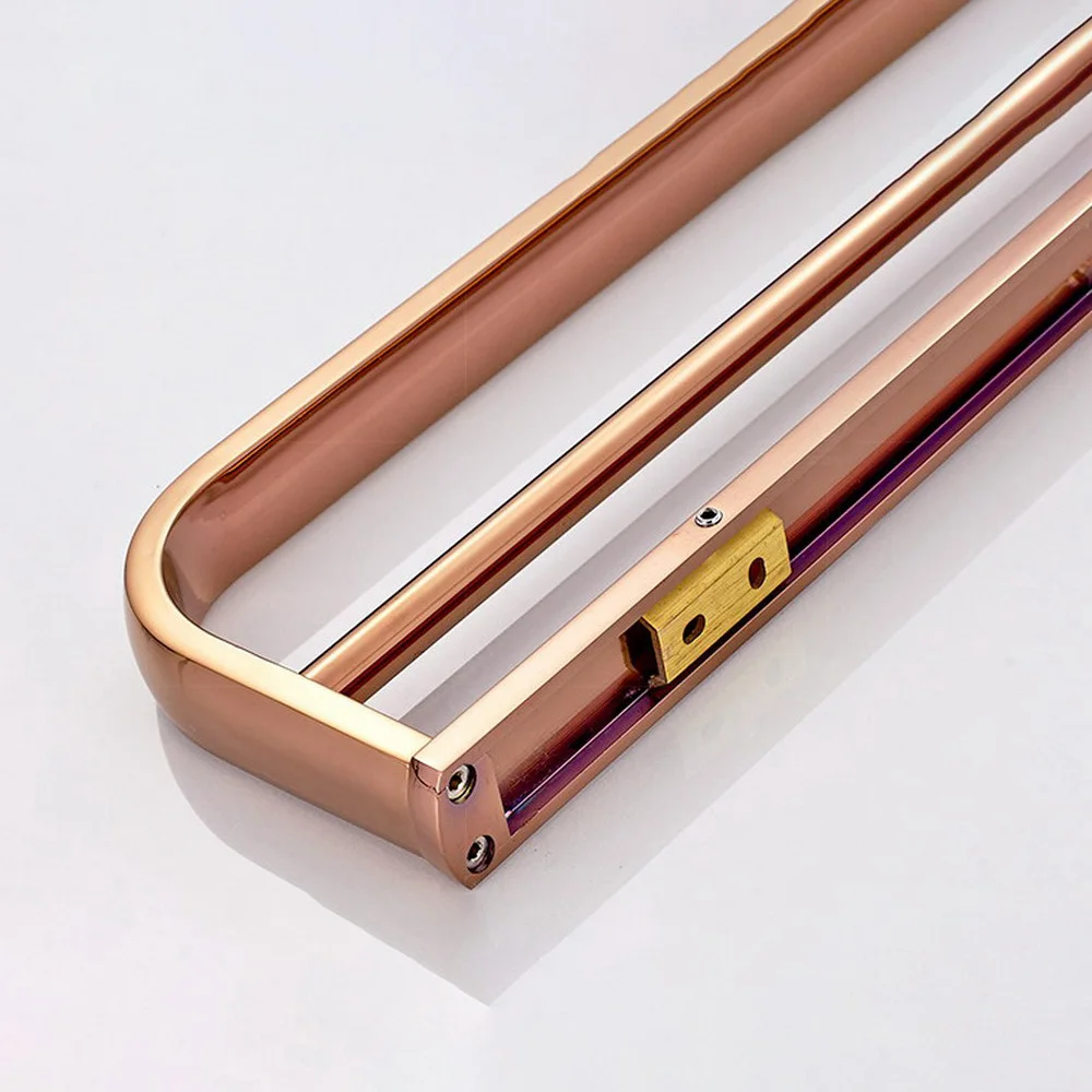 Wall Mount Luxury Rose Gold Brass Bathroom Bath Hardware Towel Double Bar Rail Rack Holder Bathroom Fitting Accessory aba866