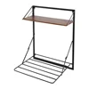 Retractable Steel Wall Mount Drying Rack with Shelf Rust-Resistant Black/Walnut Eco-Friendly Collapsible Laundry Organizer 2