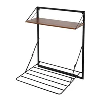 Retractable Steel Wall Mount Drying Rack with Shelf Rust-Resistant Black/Walnut Eco-Friendly Collapsible Laundry Organizer 2