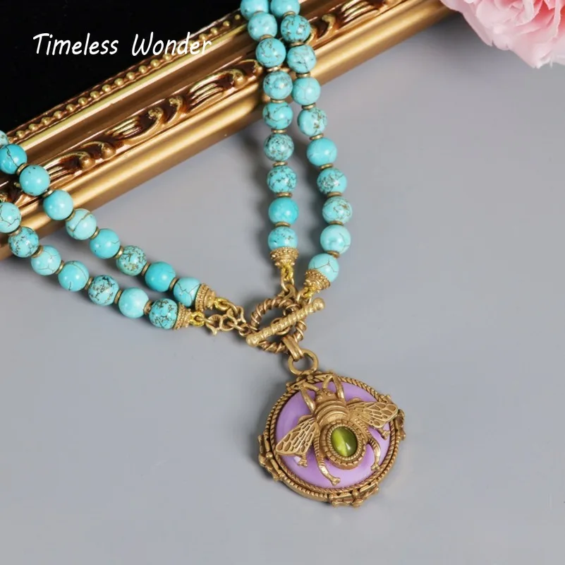 

Timeless Wonder Fancy Geo Stone Bee Toggle Necklaces for Women Designer Jewelry Goth Runway Luxury Rare Gift Sweet Top Mix 4526