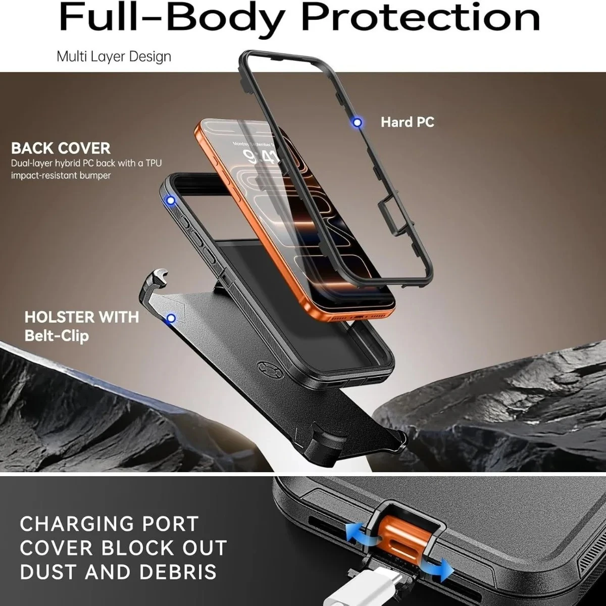 Ultimate Rugged Hybrid Phone Case with Screen Protector and Belt Clip - 3-in-1 Shockproof Cover