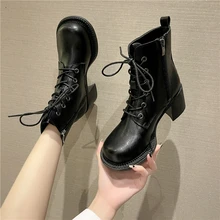 

2022 Zipper Platform Ankle Boots Autumn Winter Square Med Heel Women Shoes Platform Short Boots Thigh High Boots Botas De Mujer