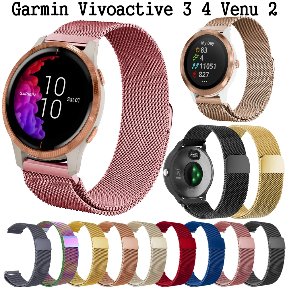 20mm 22mm Strap For Garmin Vivoactive 3 4 Band Watch Venu 2 SQ Forerunner  645 255 Wristband Bracelet Milanese Loop Correa Venu2