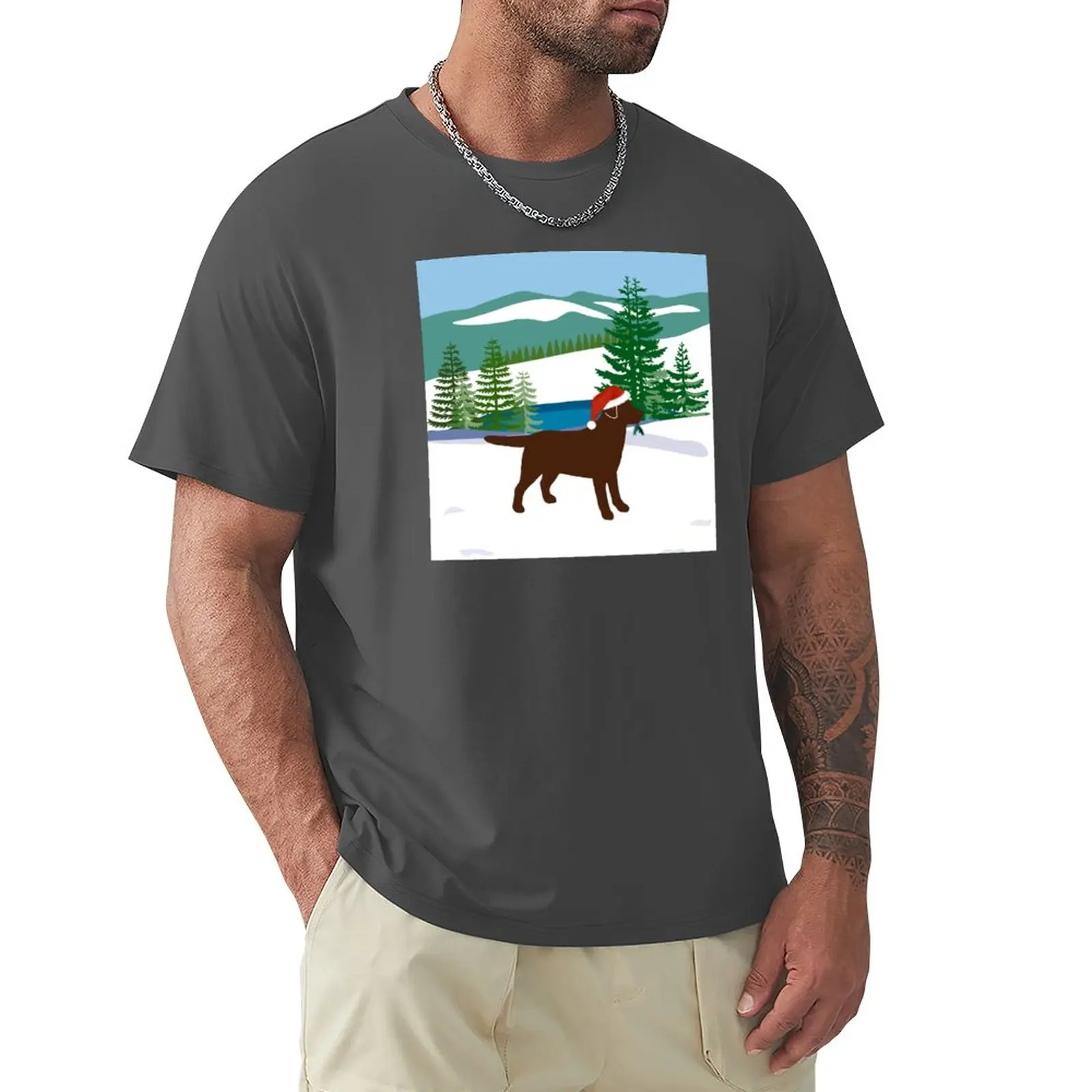 

Chocolate Labrador Christmas Winter View T-Shirt hippie clothes graphics cute clothes plain black t shirts men