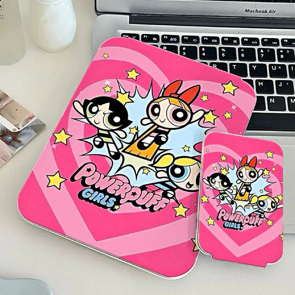 Kawaii Powerpuff Girls Folding Makeup Mirror Portable Cute Compact Hand Mirror  Daily for Girls Gift Party Favor Distribution