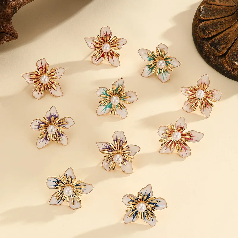 Flower Stud Earrings for Women Girl French Ins Vintage 2025 Fashion Korean Wedding Romantic Jewelry Gifts