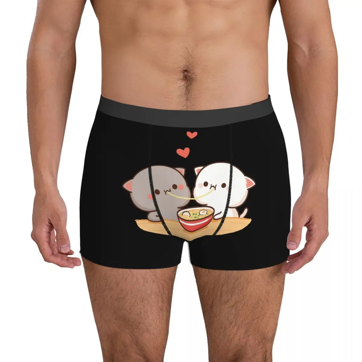 

Peach And Goma Mochi Cat Eating Ramen Underpants Breathbale Panties Male Underwear Print Shorts Boxer Briefs