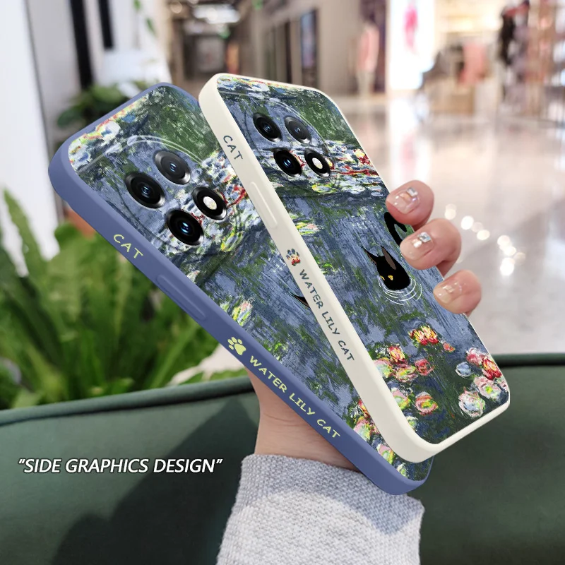Water Lily Cat Liquid Silicone Phone Case Cover