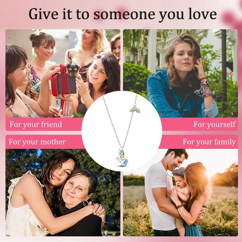 Colorful Plata De Ley 925 Sterling Silver Unicorn Rainbow Lucky Necklaces Overlap Pendant For Women Wedding Jewelry Gift pendant necklace,silver necklace,silver necklace charms