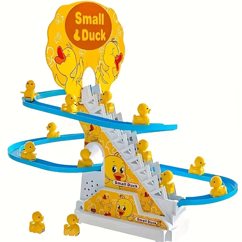 6pcs Ducklings Climbing Stairs Toy, Electric Slide Yellow Duck Toy Light And Music Toy easter gift halloween christmas gift 3