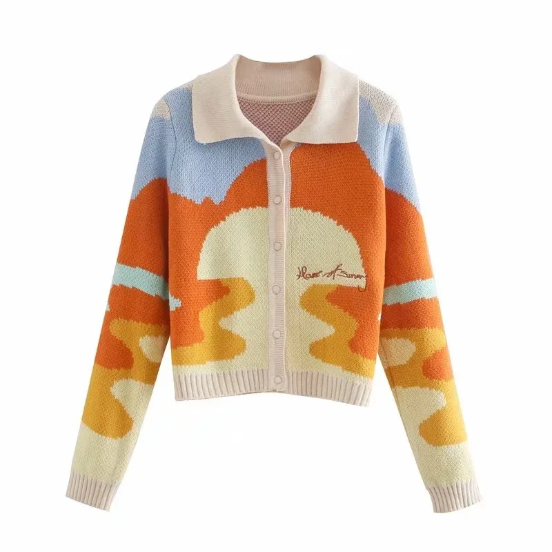 Womens Landscape Knit Cardigan Long 