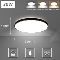Sleek Dimmable LED Ceiling Lamp with Remote Control for Bedrooms and Living Spaces (No Remote - 30W Black)