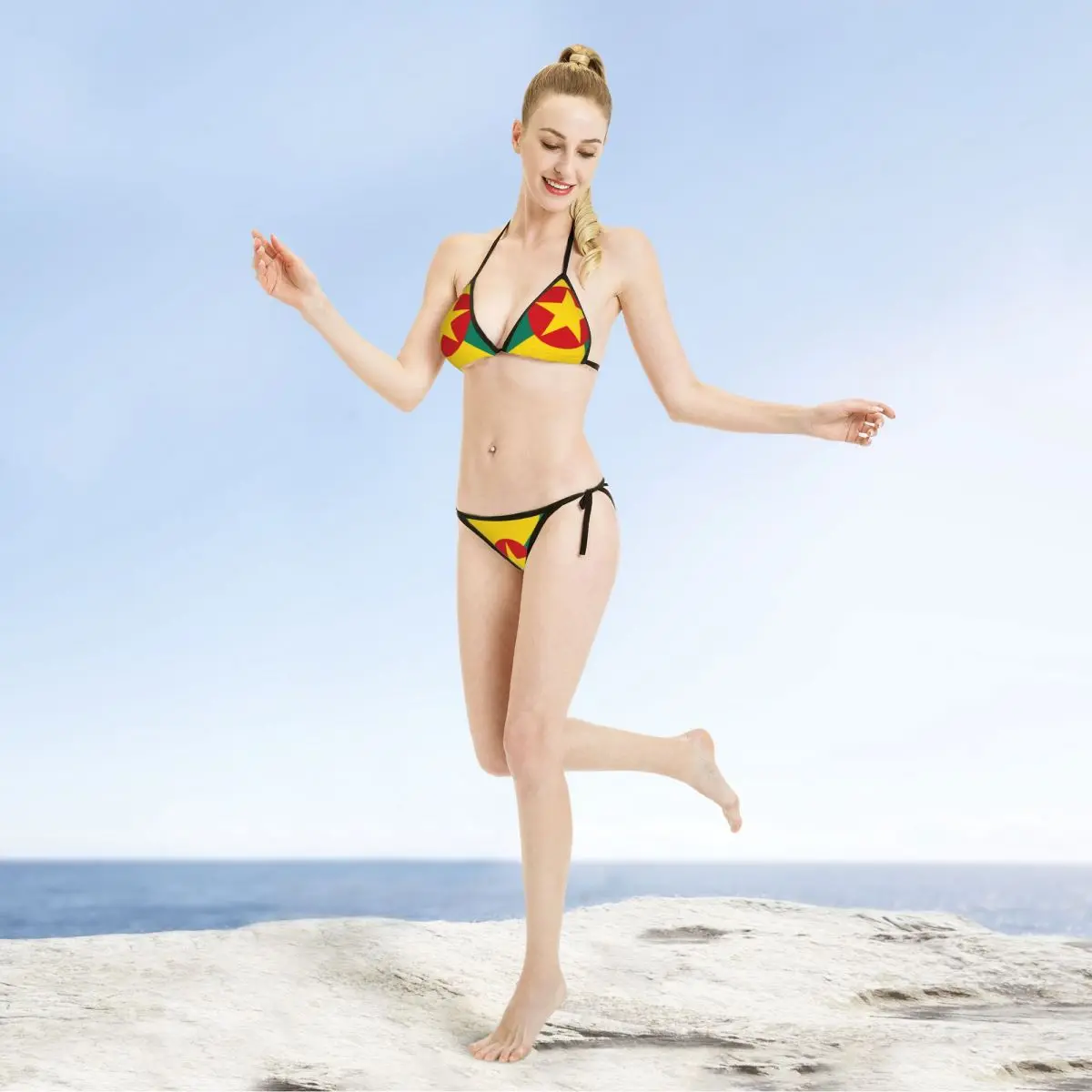 New Women Sexy 2pcs Bikini Set Push-up Bandeau Bandage Bra Halter Thong Swimsuit Swimwear Beachwear Bathing Flag Of Grenada