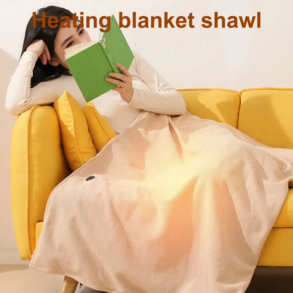 Wearable USB Electric Heated Blanket with 5000mAh Power Bank 3-Level Heating Electric Blanket Shawl Portable Body Warmer Blanket