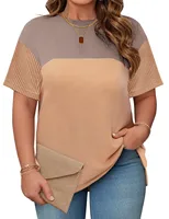 Women Plus Size Summer Tunic Tops O-neck Short Sleeve Casual Blouse - Image 5
