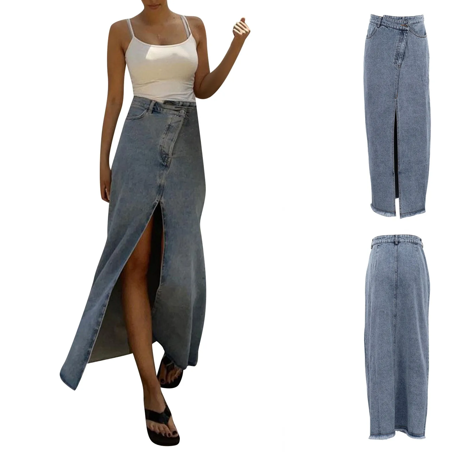 

Women'S Fashion Skirt Long High-Waisted Slit Vintage Denim Skirt Bag Hip Skirt Women'S Summer Stripper Clothing 2023 Faldas