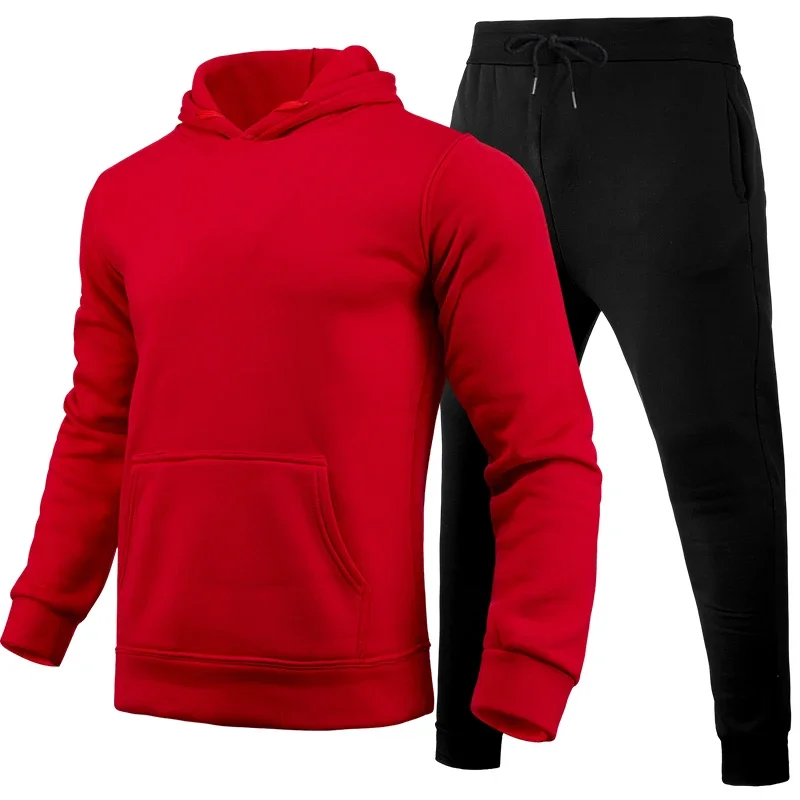 Mens Solid Color Tracksuit Hooded Sweatshirt and Jogger Pants